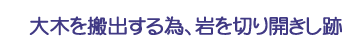 大木を搬出する為、岩を切り開きし跡