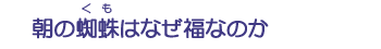 朝の蜘蛛はなぜ福なのか